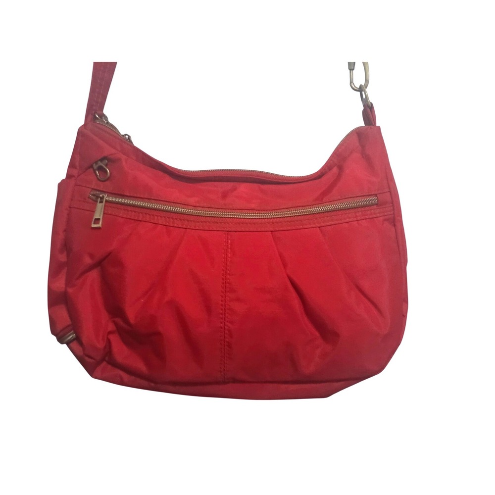 Travelon Anti-Theft Red Nylon Crossbody Hobo Bag Multiple Pockets Adjustable - Picture 4 of 11